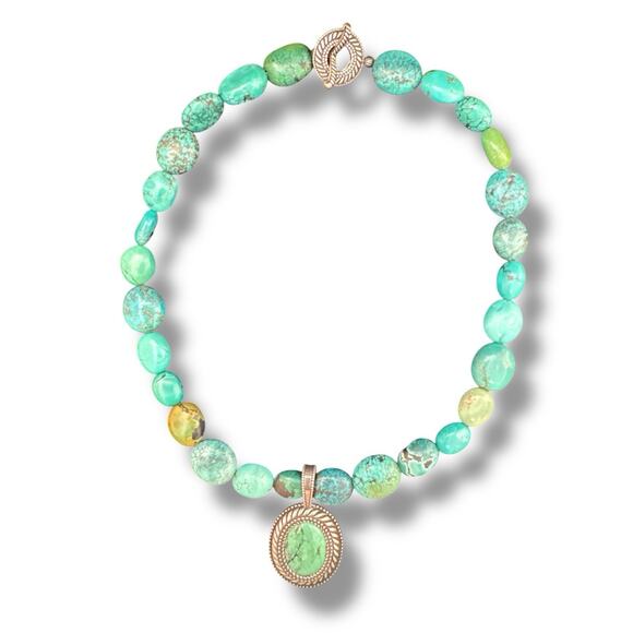 Carolyn Pollack Blue Green Turquoise Sterling Silver Southwest Pendant Necklace - Picture 8 of 10